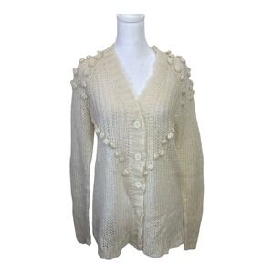 Ivory Mohair Sweater Womans M Ecote Cardigan Bubble open knit Button closure